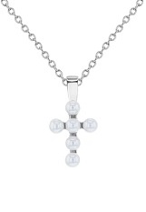 elegant lovely silver pearls cross babies necklace